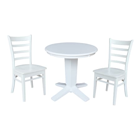 International Concepts 30 in. Solid Wood Round Top Pedestal Dining Table with 2 Chairs in White K08-30RT-23B-C617-2